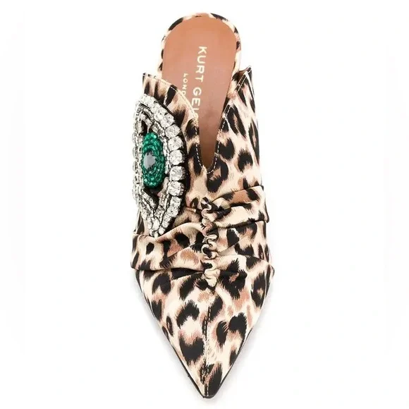 Kurt Geiger Bella Leopard Mules with Green Jewel Eye - Picture 4 of 5